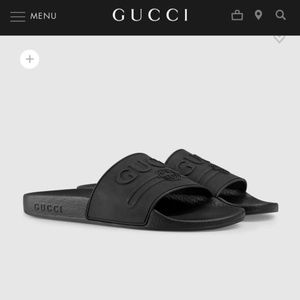 Gucci Slides Women's All Black Rubber Logo - size 38